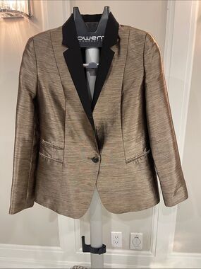 Women's Metallic Gold Blazer with Black Lapel